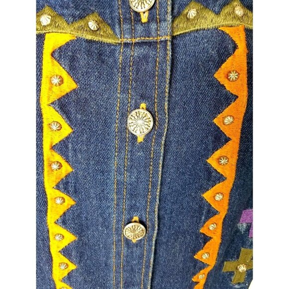 Gordon & James Denim Co. Dark Blue Denim Jean Studded Aztec Jacket Wmn Sz S - Picture 3 of 5